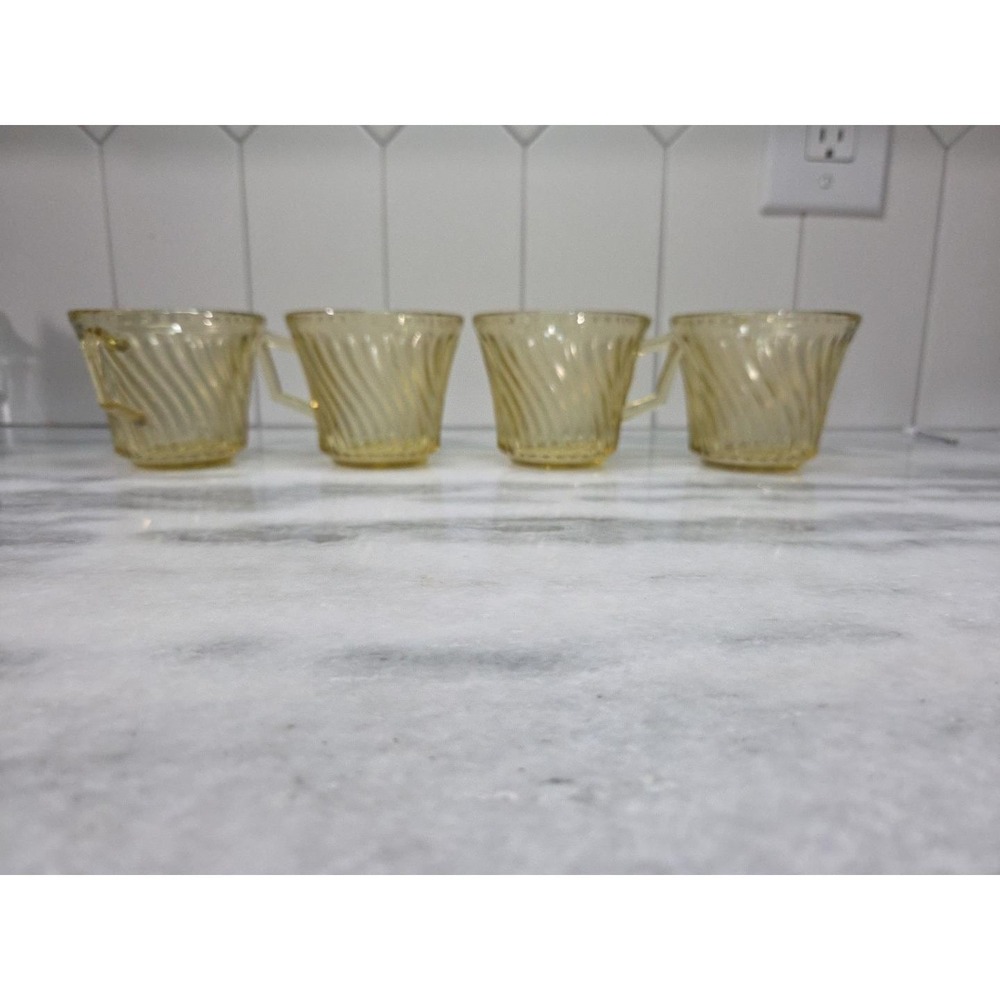 Federal Glass Diana Amber Yellow Coffee Cups, Set of 4, Vtg‎ Twisted Optic Glass - Picture 4 of 9